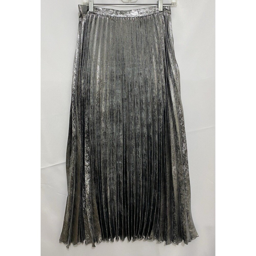 Marled Womens S Metallic Silver Pleated Midi Skirt Shiny Holiday Party